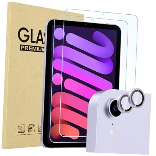 2 Pack Screen Protector for iPad Mini 6th Generation + 2 Pack Camera Purple