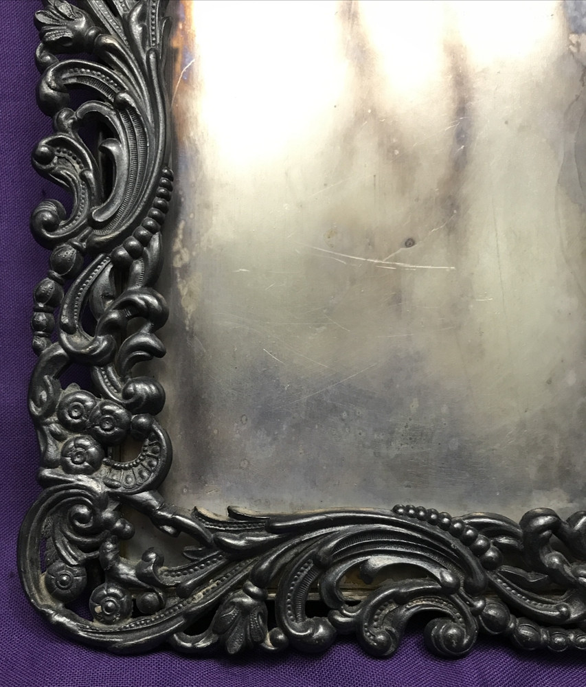 Silverplated SCROLL BORDER DESKTOP PICTURE FRAME 5.5" X 7.5" James Tufts Boston