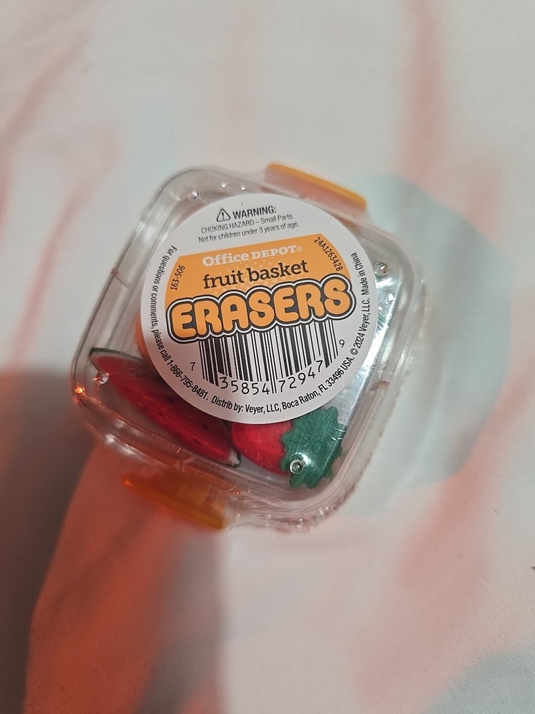Office Depot Fruit Basket Mini Erasers 5 ct 🍉 🍌 🍇 🍊 🍓