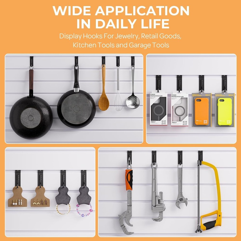 Versatile J-Shaped Slatwall Hooks - 25 Pack for Easy Installation & Maximum Load