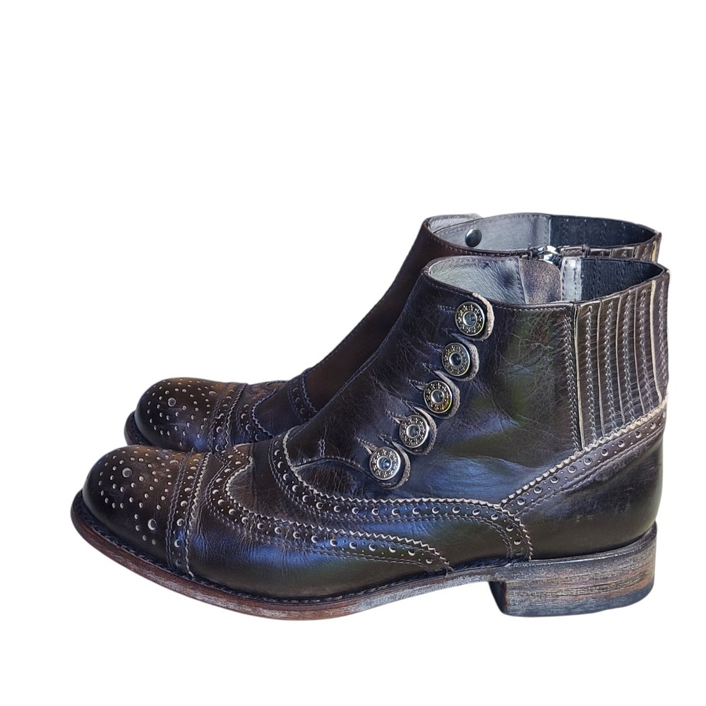Sendra 1729 100th Anniversary Handmade Button Brogue Boots Brown Leather 8