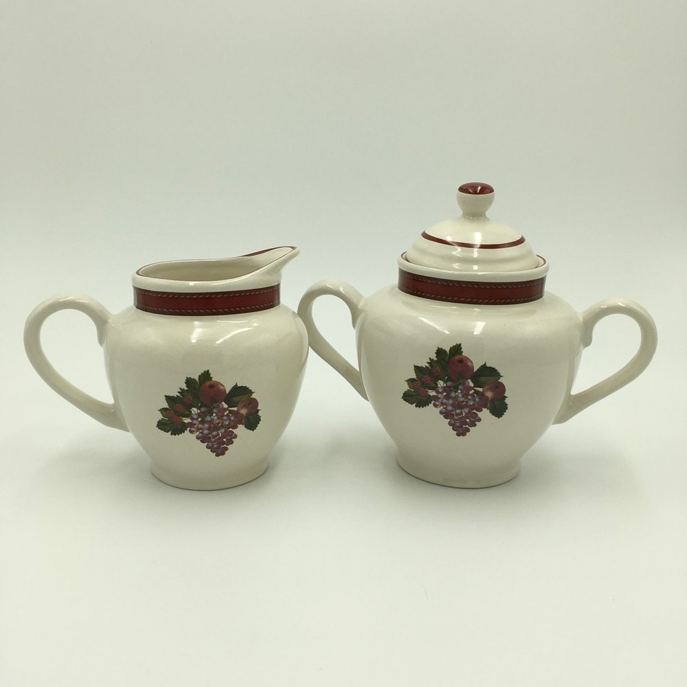 Raymond Waites Cornucopia Grapes & Fruit Mug Sugar & Creamer