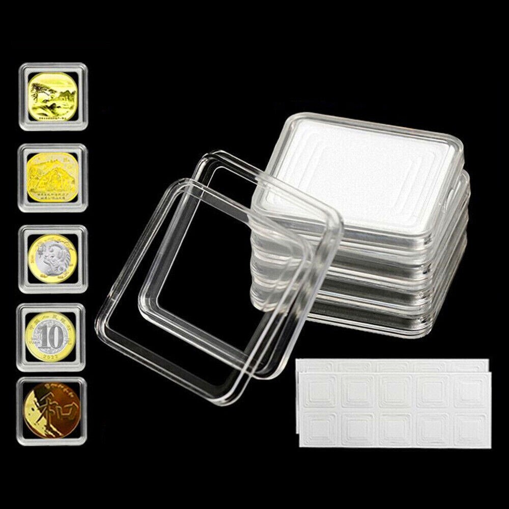 50Pcs Single Square Plastic Coins Capsule Box Storage Holder Display Protector