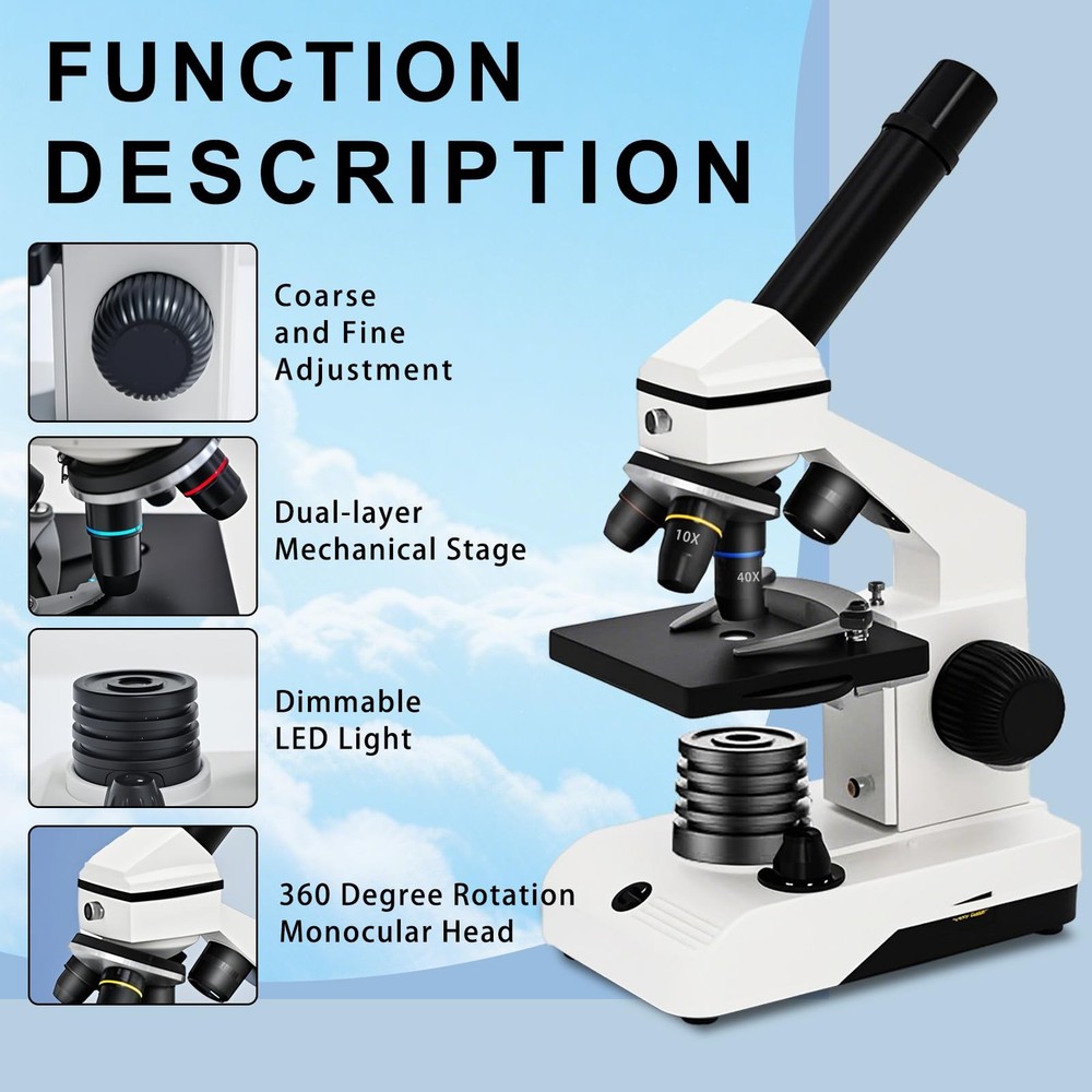 Wevision M2 Dual Power Supply Compound Monocular Microscope 40X-2000X White