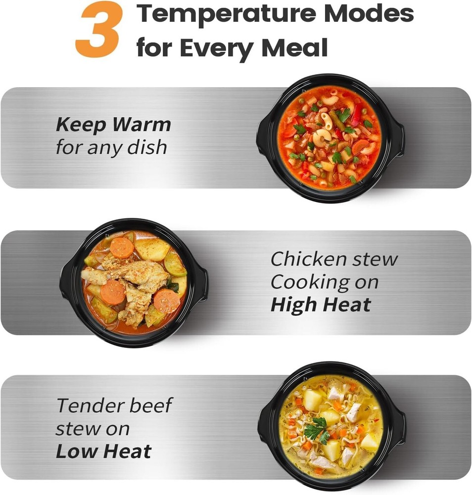 Compact Ceramic Slow Cooker, 2 Quart with Adjustable Temp & Free Liners Included