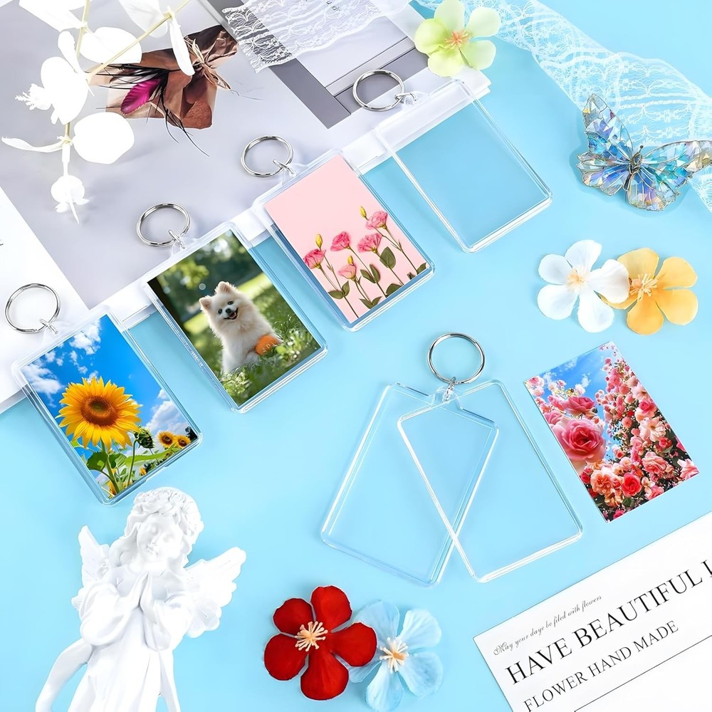 Personalized Custom Picture Frame Keychain Small 2.0X1.3 inch Outer, Clear