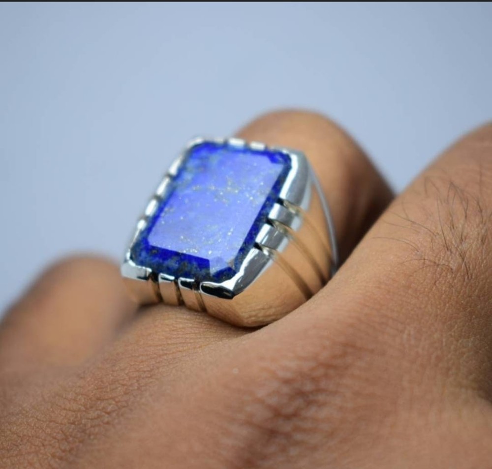 Men's Vintage Lapis Lazuli Ring | Bold Rectangular Blue Gemstone | Sterling Silv
