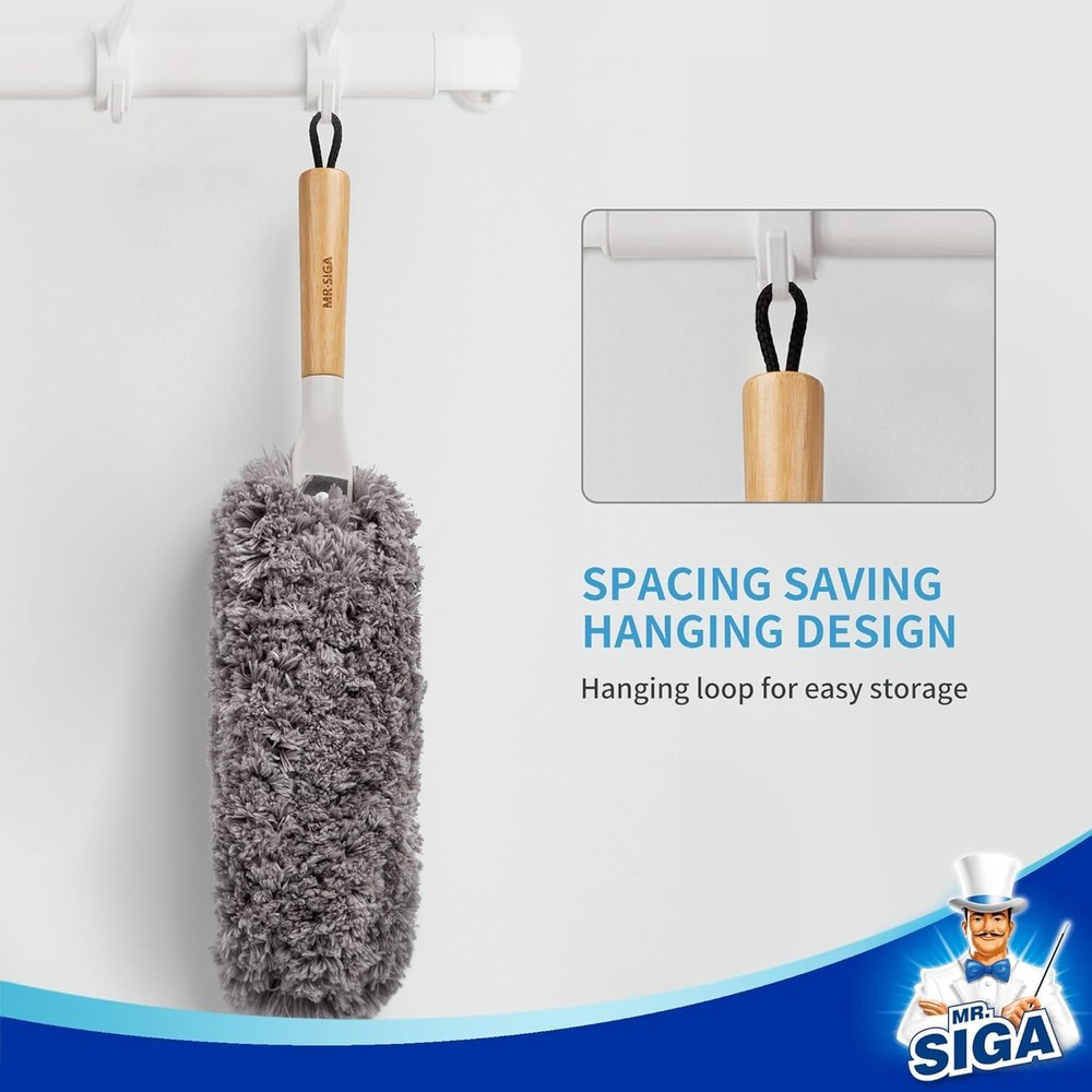 Lint Free Microfiber Duster with Bamboo Handle, Washable & Reusable Head