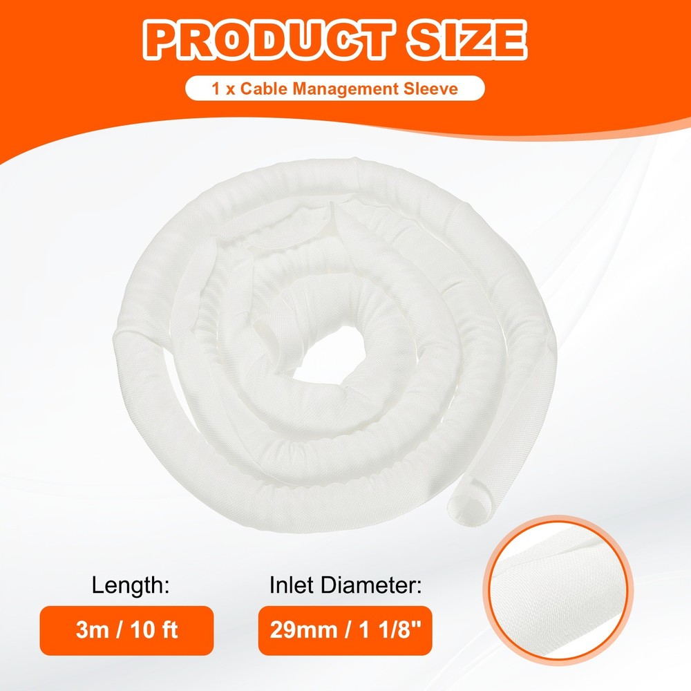 Wire Split Braided Cable Management Sleeve, White (1 1/8" - 10 Feet)