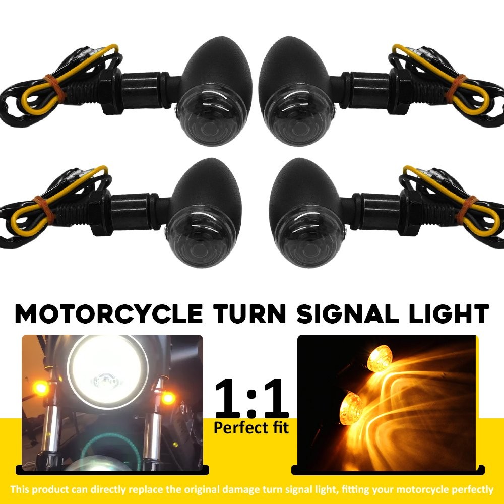 4X Black Motorcycle Turn Signal Lights Mini Bullet Blinker Amber Indicator Light