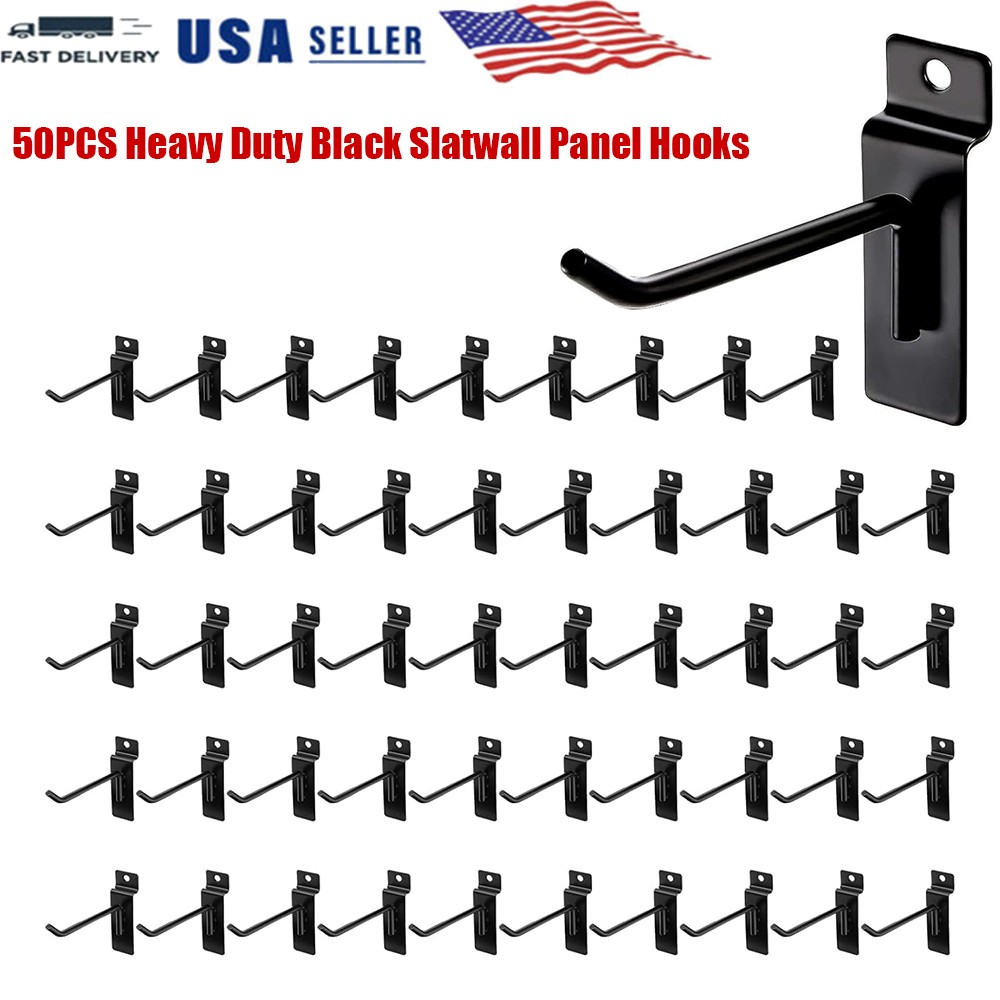 50Pcs 6" Heavy Duty Black Slatwall Panel Hooks
