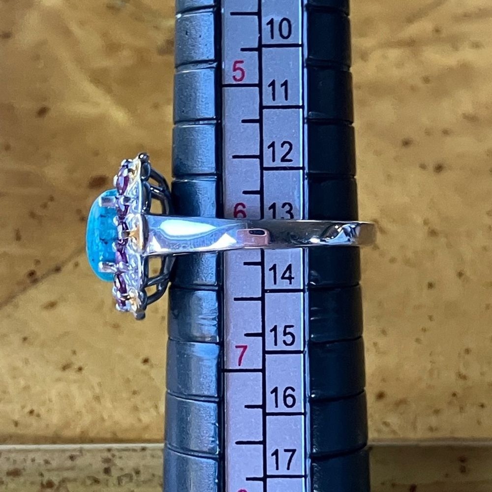 Natural Chrysocolla Orissa Garnet Sterling Silver Ring Size 6