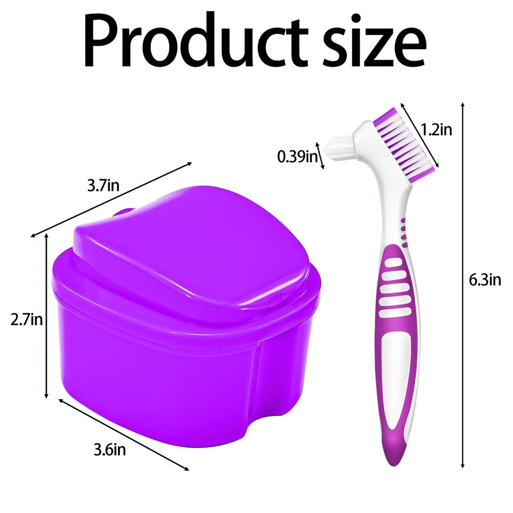 Denture Cleaning Cup with Brush Case Container Denture Storage Retainer Holder