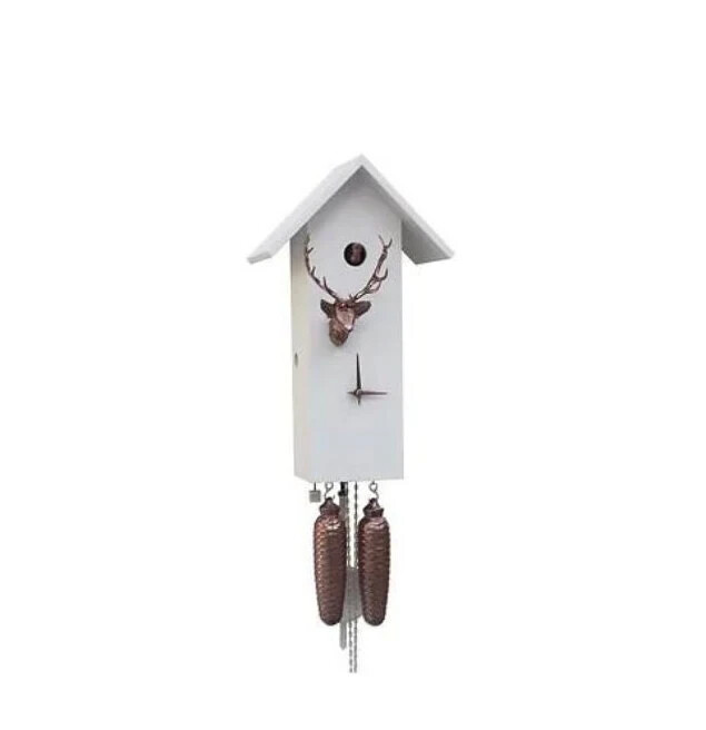White Copper Cuckoo Clock with Deer Head, Deer Cuckoo Clock, Handmade Cuckoo