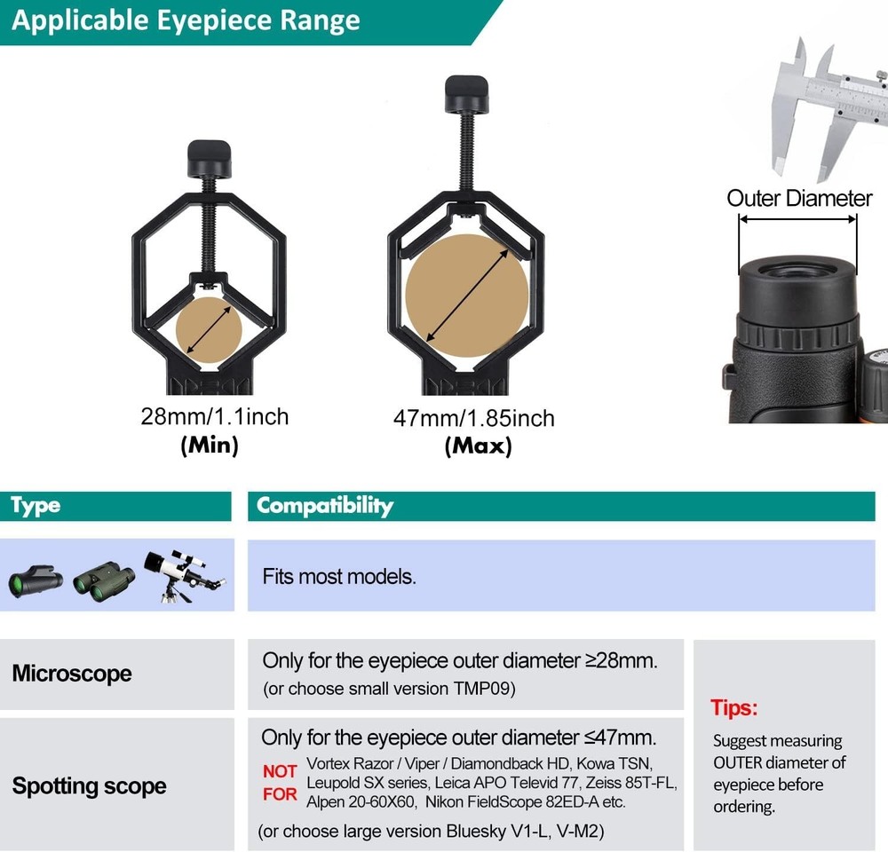 Durable Smartphone Telescope Adapter Compatible with Binoculars & Microscopes