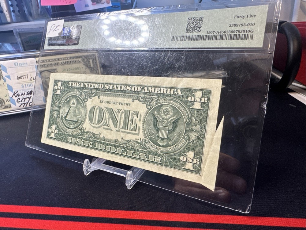 $1 Federal Reserve Bank Note - 1969D - Error Note - PMG 45 - Cutting Error