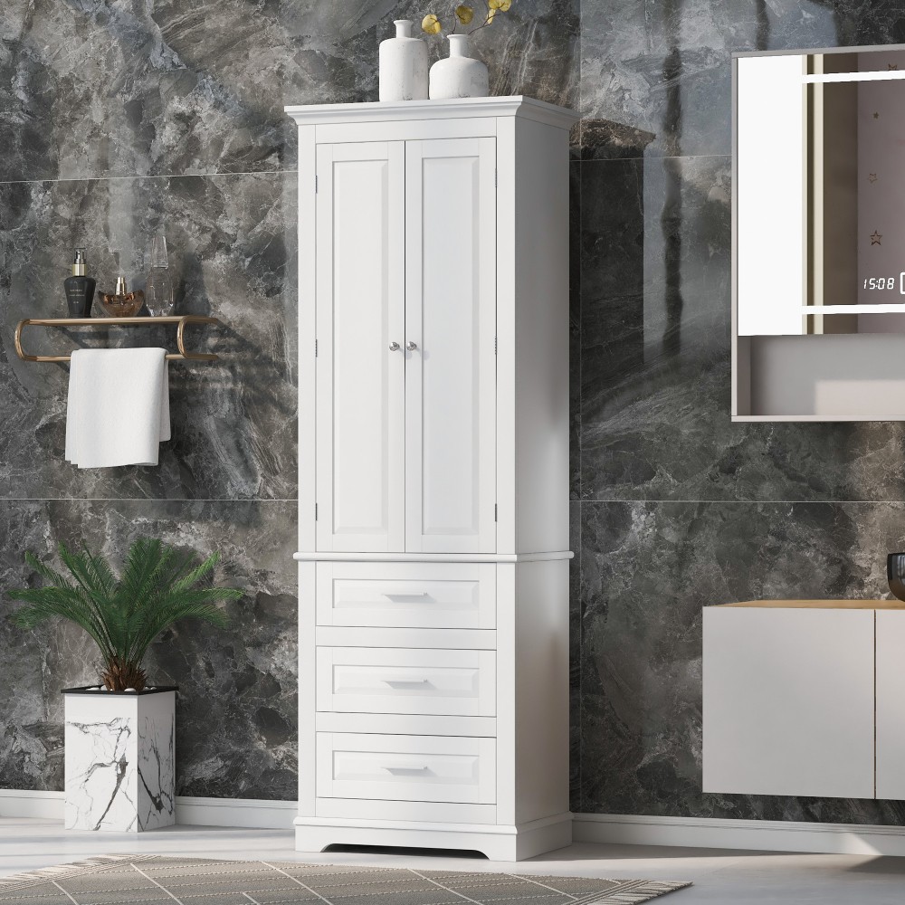 Tall Storage Cabinet W Three Drawers