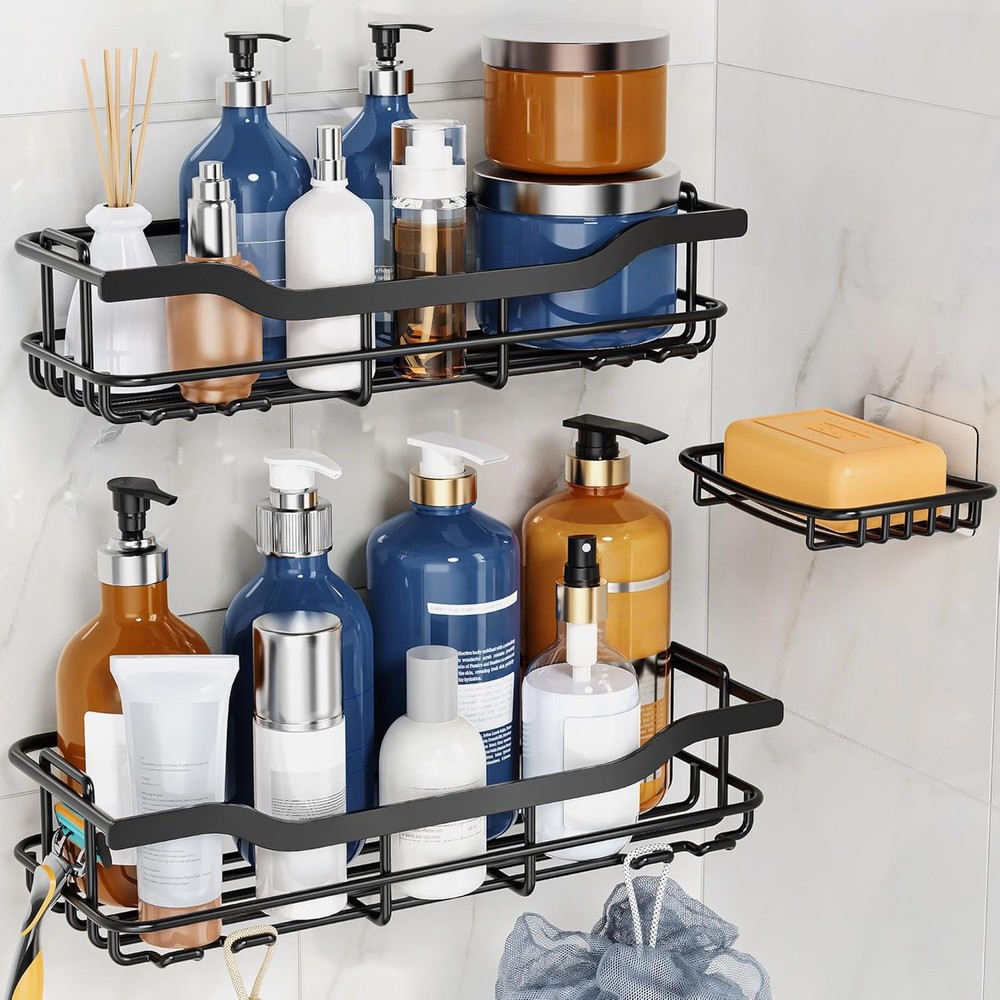 3-Pack Shower Caddy W/ Soap Holder Adhesive Rustproof No-drill Strudy Loading