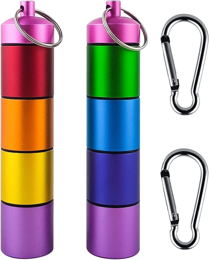 Small Portable Metal Pill Organizer Case Keychain, Stackable Rainbow