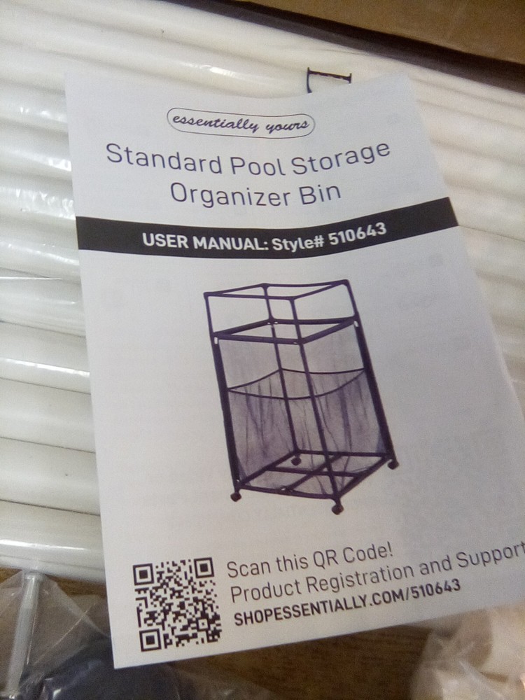 Essentially Yours Standard Pool Storage Organizer Bin Blue/ White Poles