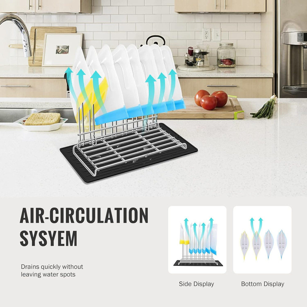 Reusable Bag Rack with Cup Drying Mat,Plastic Bag Dryer Rack Dish Drying,Coll...