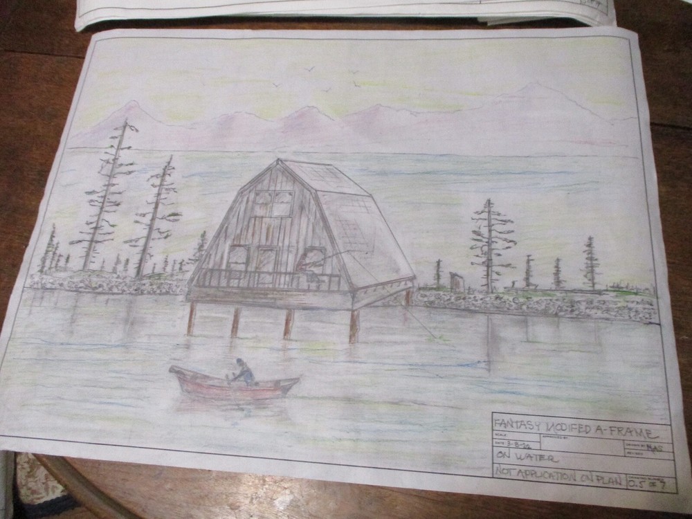 MODIFIED A-FRAME MOUNTAIN CABIN PLANS HAND-DRAWN ARCHITECTUAL COPIES 1400 SF