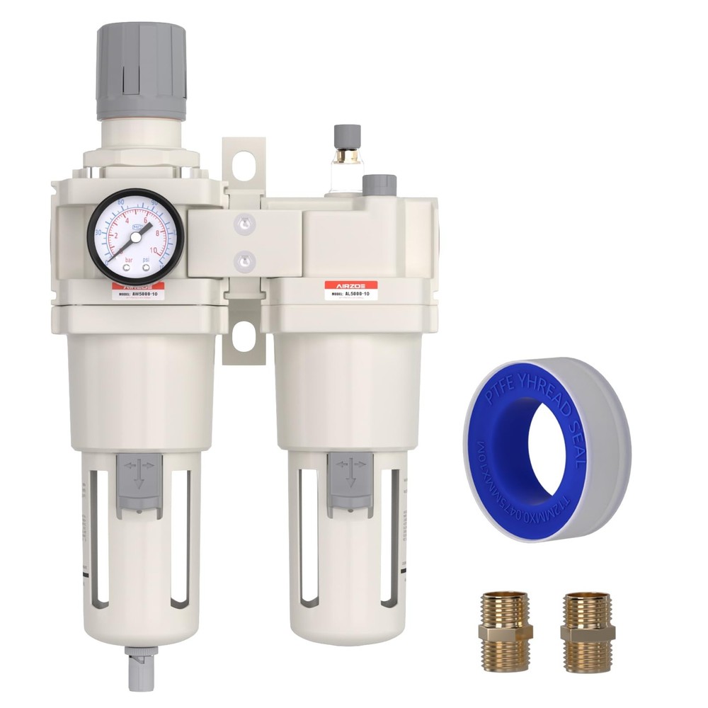 1" NPT Compressed Air Filter Regulator Lubricator Combo, Water Separator, 5 Micr