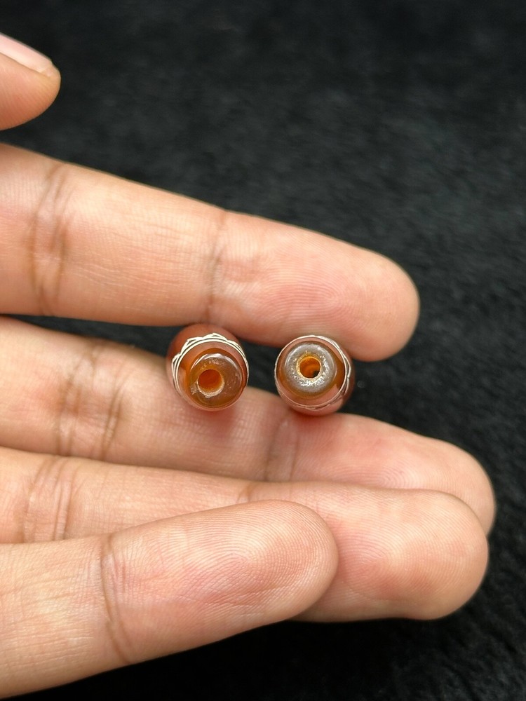 2 Pieces Ancient Carnelian Etched Agate Sassanian Bead With Beautiful Pattern
