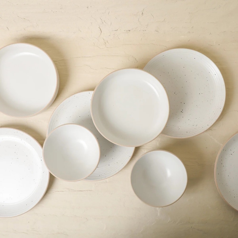 Stone + Lain Lauren 12-piece Stoneware Dinnerware Set in Stone White