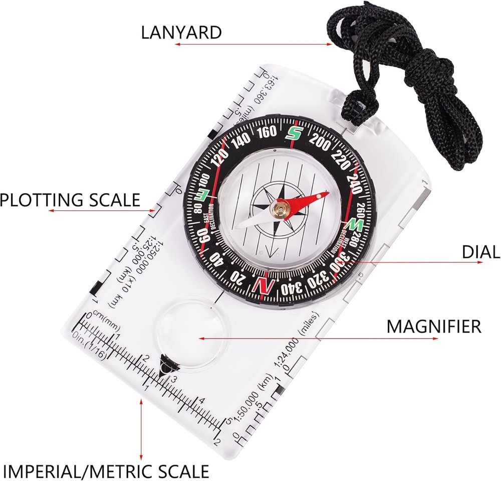 Multifunctional Outdoor Compass with Adjustable Declination and Ruler - 4 Pack