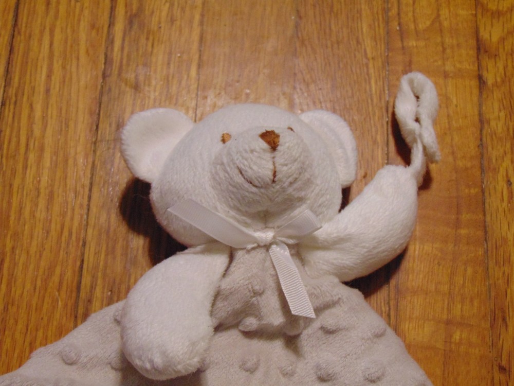 Blankets & Beyond White Bear Gray Minky Bumpy Dot Security Blanket Paci Holder