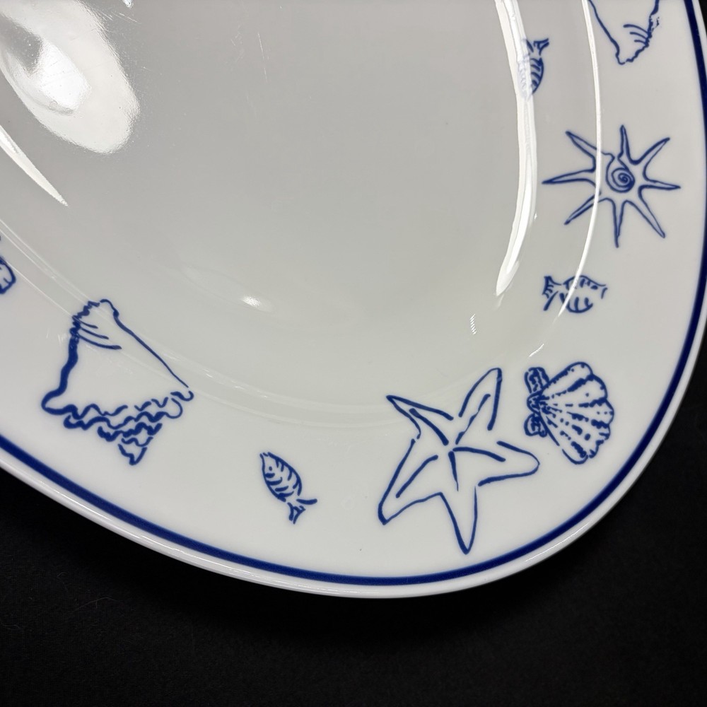 Serving Platter Elliot Bay Pattern White With Blue Seashell Fish & Trim 15”
