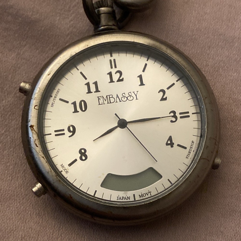Embassy Men’s Pocket Watch Silver With Eagle On Back Not Working