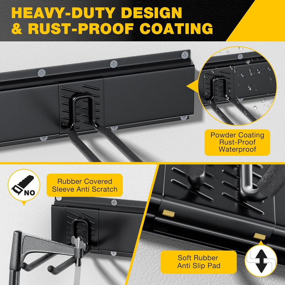 Heavy-Duty Garage Tool Organizer with 96" Rails & 13 Adjustable Hooks