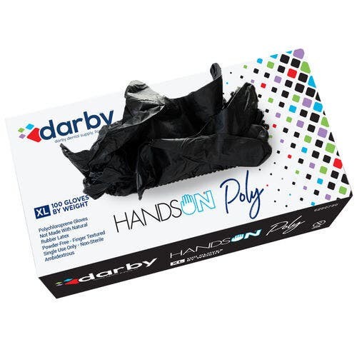 HandsOn Black Poly Gloves, Extra Large, 100/Box