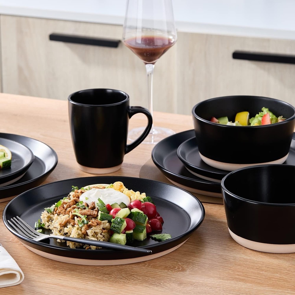 Jules 16-Piece Stoneware Dinnerware Set for 4 - Matte Black, Durable & Elegant