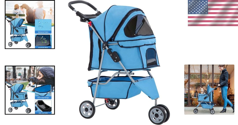 Breathable Mesh Pet Stroller - Lightweight, Foldable Design for Easy Outdoor Use