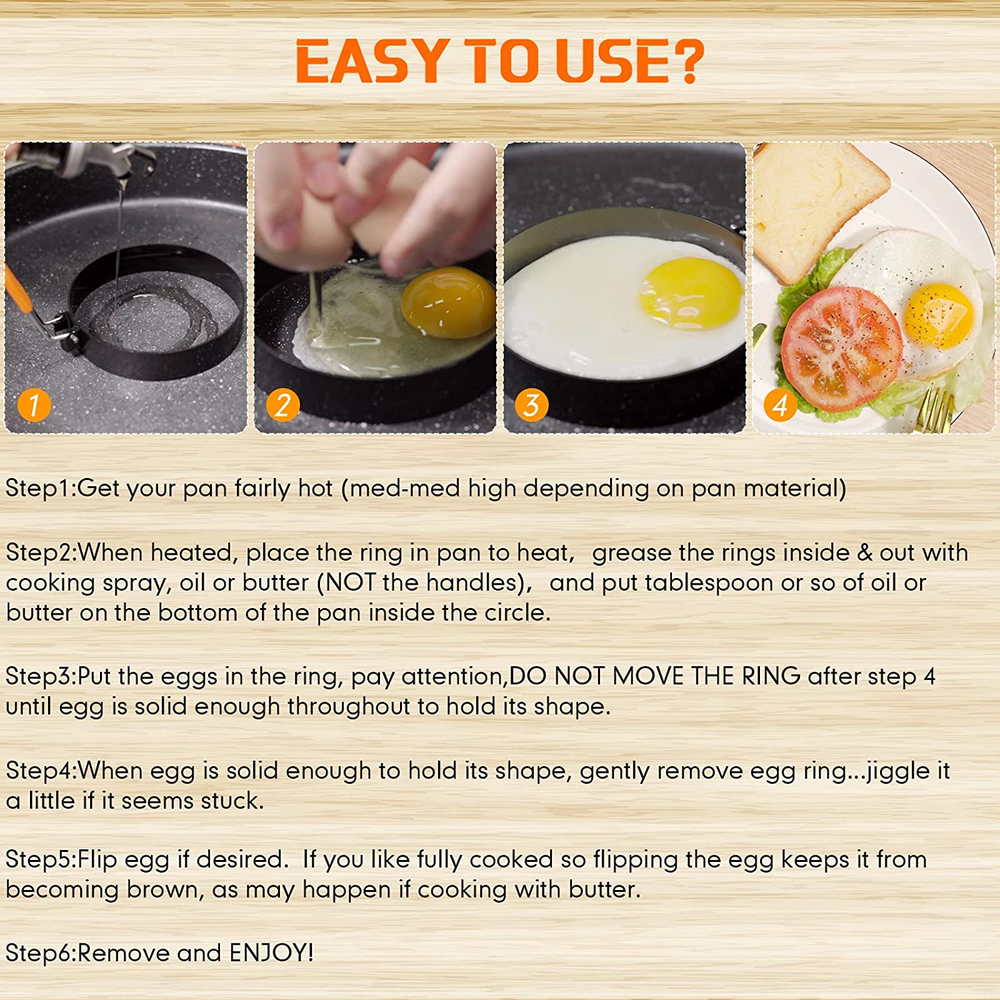 6 Pcs Professional Egg Ring Pancake Ring Set Stainless Steel Fried