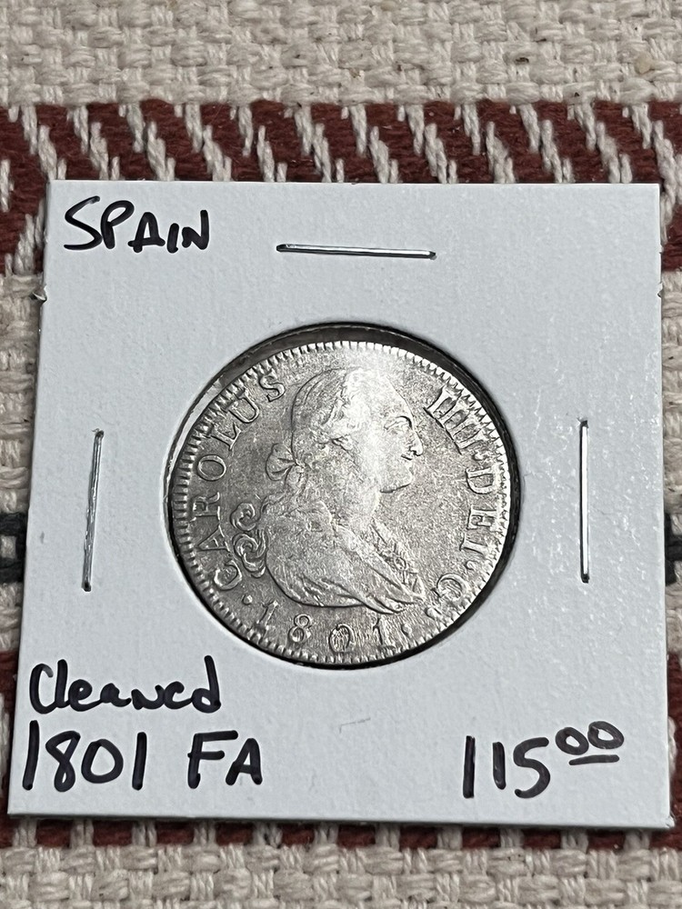 1801-FA Spain 2 Reales Silver Coin Cleaned