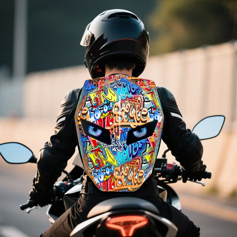 Graffiti Night Shadow Motorcycle LED Knight Backpack Laptop Bag Programming