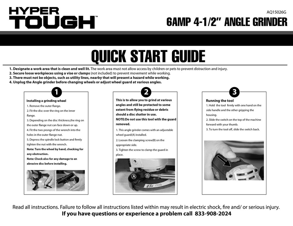 Hyper Tough 6 Amp Corded Angle Grinder with Handle, Adjustable Guard