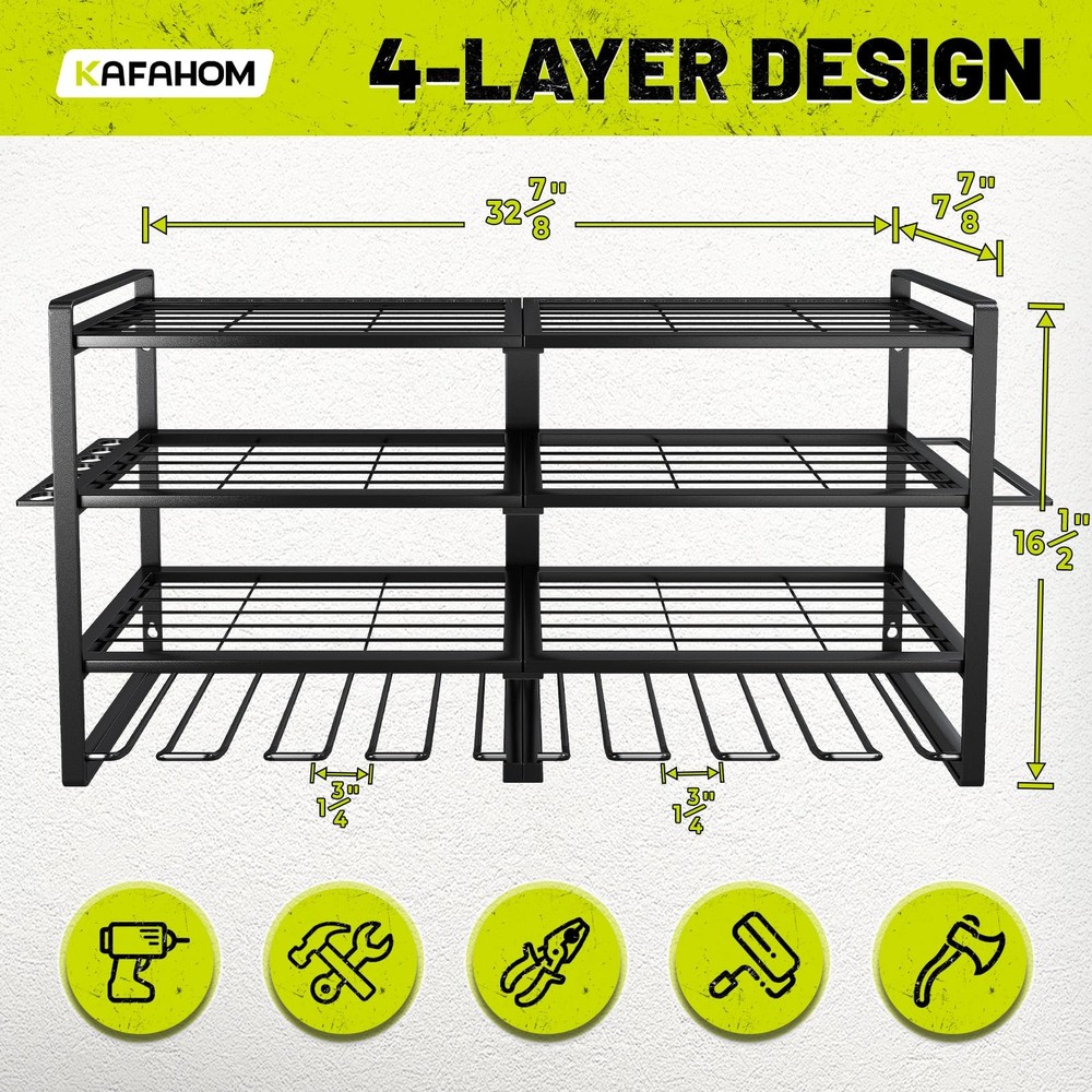 Kafahom Power Tool Organizer-8 Drill Holder Wall Mount,4 Layer Heavy D