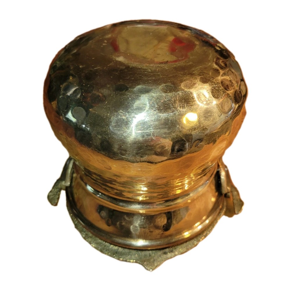 VINTAGE HANDMADE HAMMERED BRASS KITCHENWARE COOKING CAULDRON, TIN LINING, 4"
