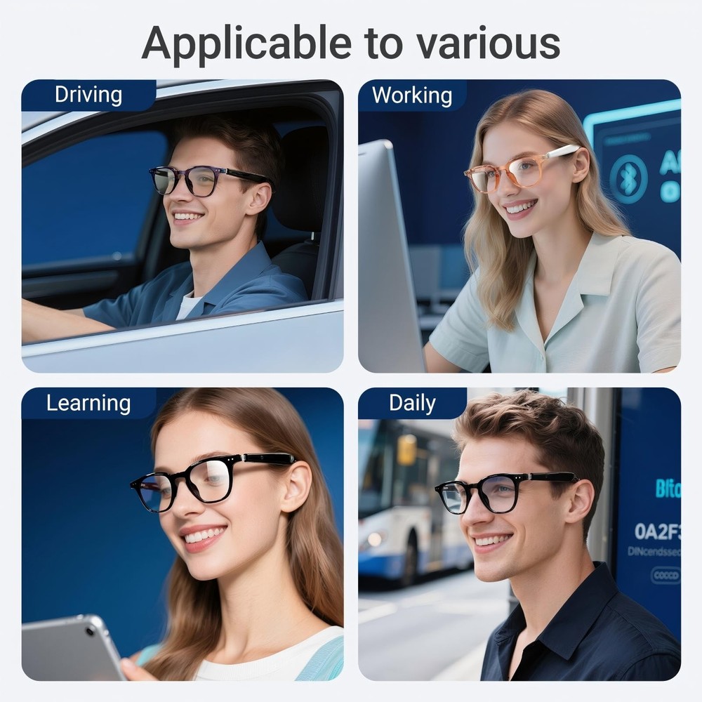 AI Smart 5.4 Bluetooth Glasses with Open Ear Speaker, Voice Assistant Compati...
