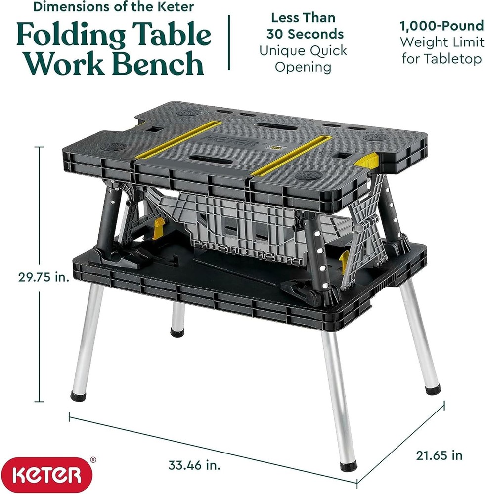 Heavy-Duty Folding Workbench W/ 1,000 Pound Capacity Foldable Work Table Garage