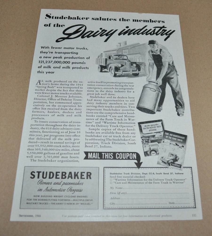 1944 Studebaker Truck Ad Print Teleoptic