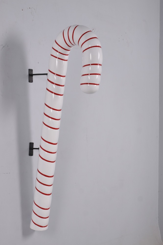 Hanging Candy Cane White And Red Over Sized Resin Prop Decor Statue Peppermint