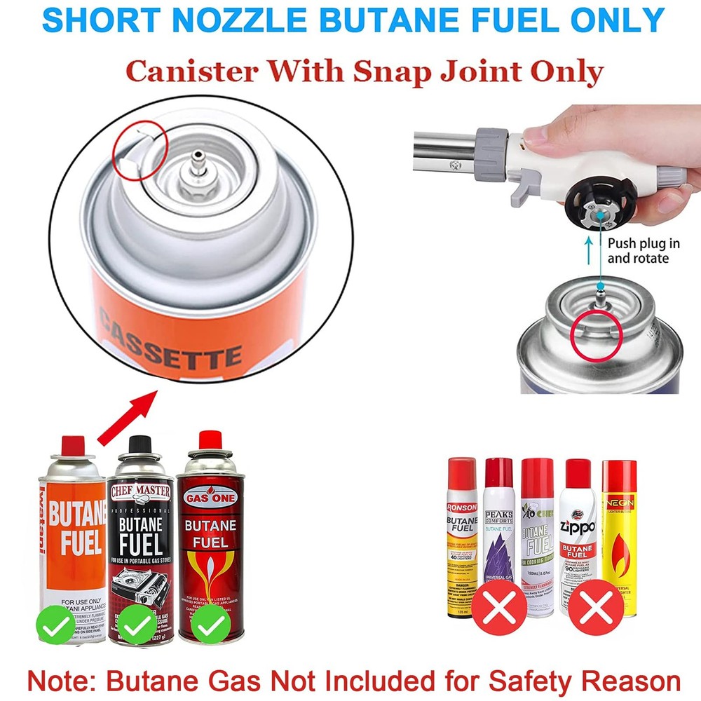 FunOwlet Butane Torch, Reverse Use Culinary Kitchen Small, White and Silver