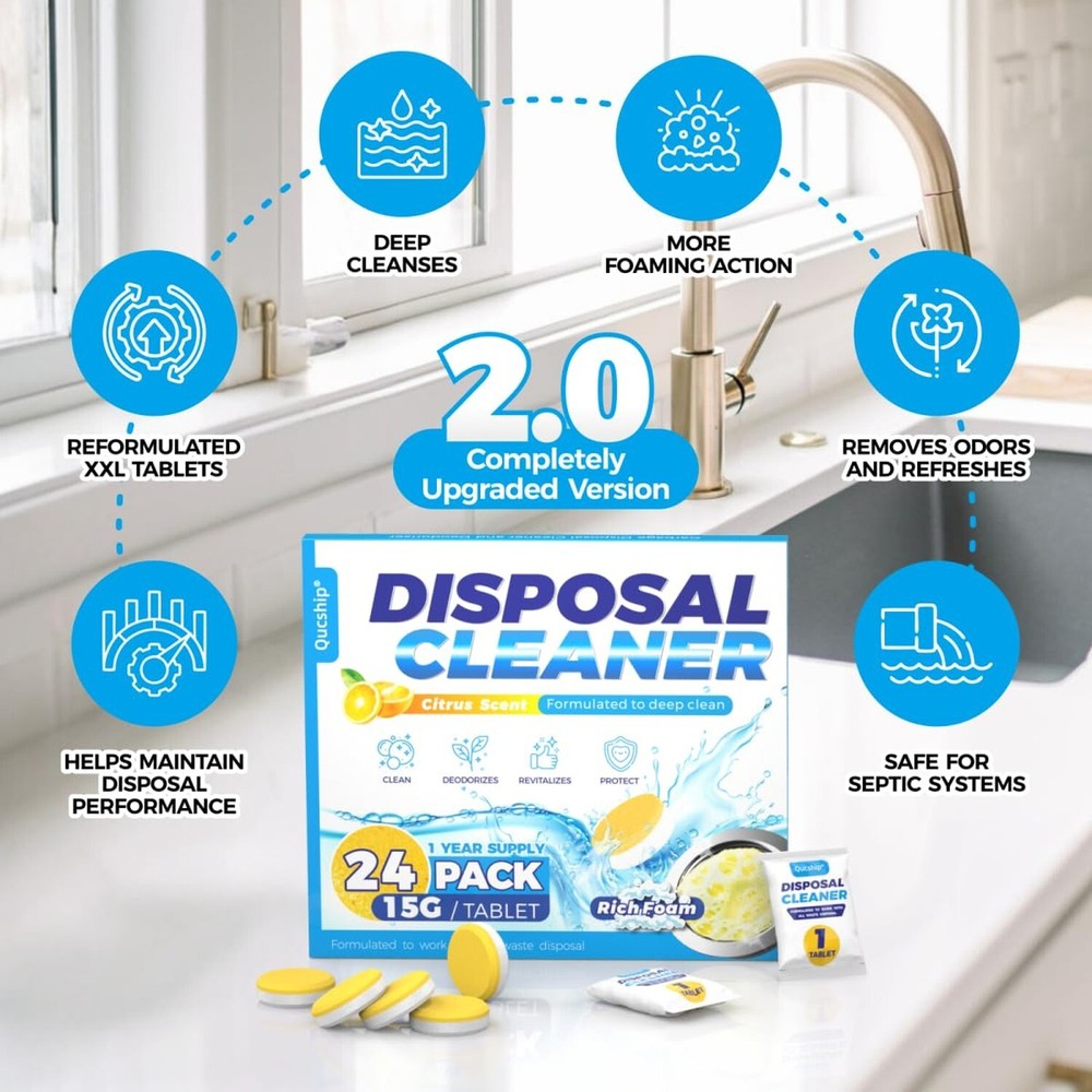 Powerful XXL Foaming Garbage Disposal Cleaner and Deodorizer Tablets - 24 Pac...