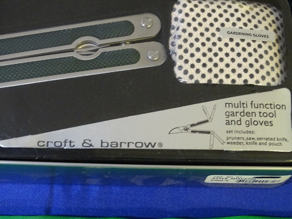 New in Tin Croft & Barrow Multi Function Garden Tool Pliers & Gloves A1